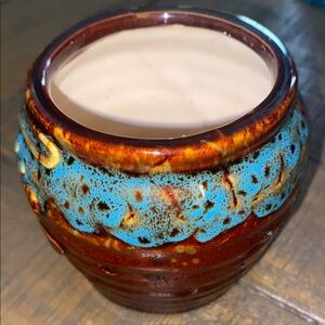 Handcrafted small Ceramic planter with Blue and Brown Glaze